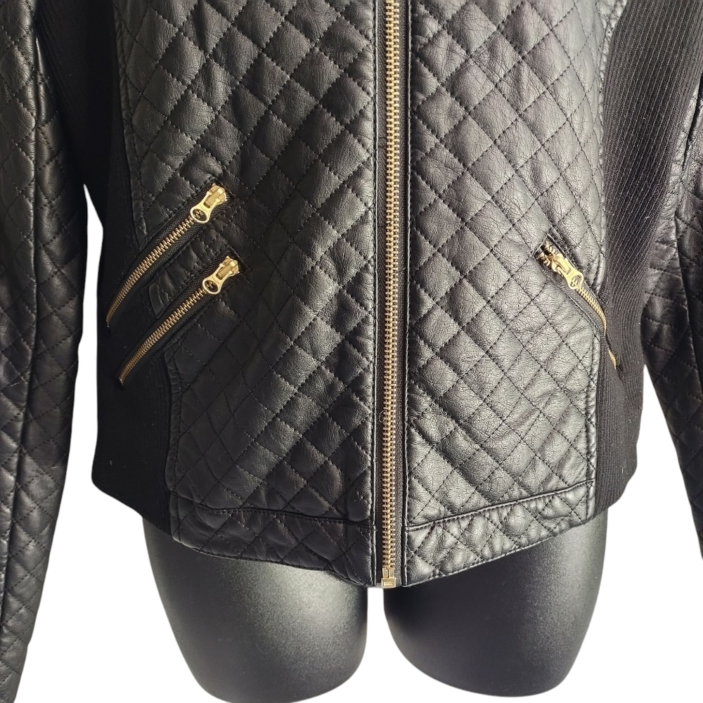 Maurices Women's Black Faux Leather Quilted ZIP Up Pockets Jacket Size Large - Picture 5 of 12